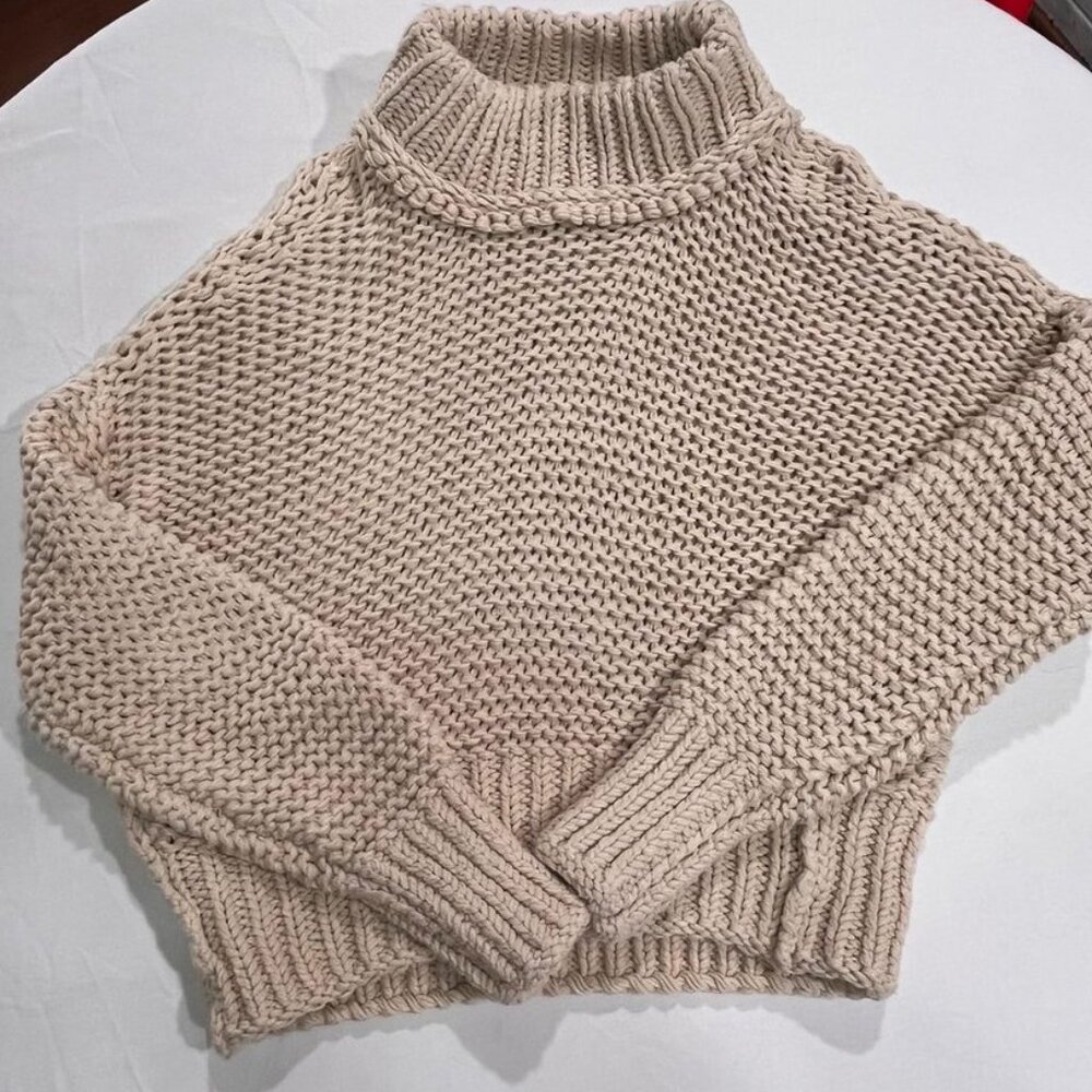 Free People My Only Sunshine Chunky Knit Cowl Neck Sweater Tan Small - Picture 4 of 8
